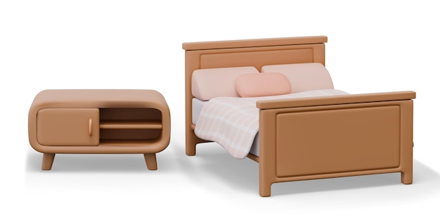 Vector furniture composition for bedroom Isolated realistic wooden objects
