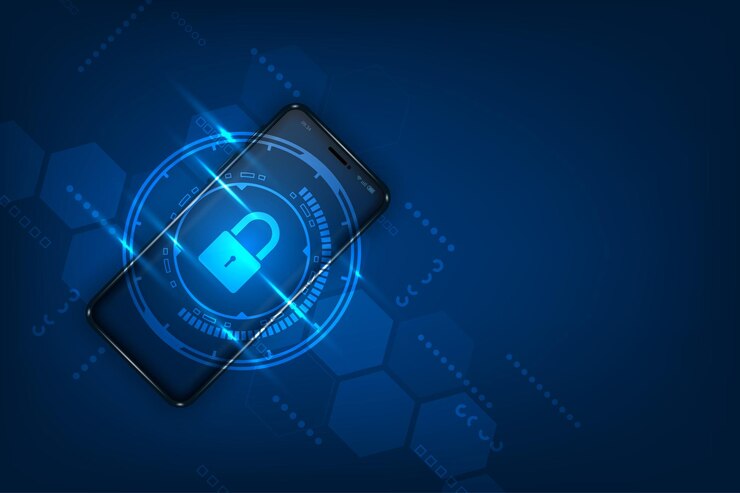 Vector vector futuristic concept smartphone security scanning technology abstract blue background