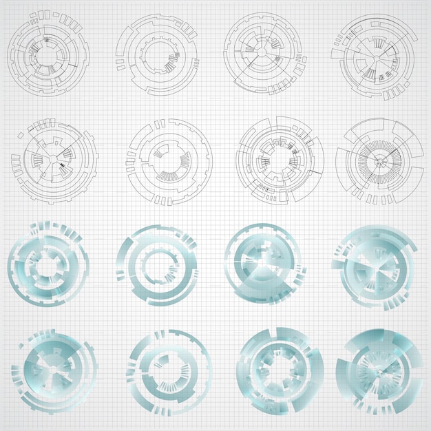 Vector futuristic interface hud design. set of circular design elements