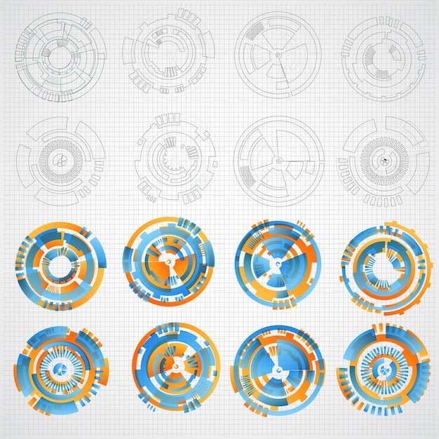 Vector futuristic interface hud design. Set of Circular Design Elements