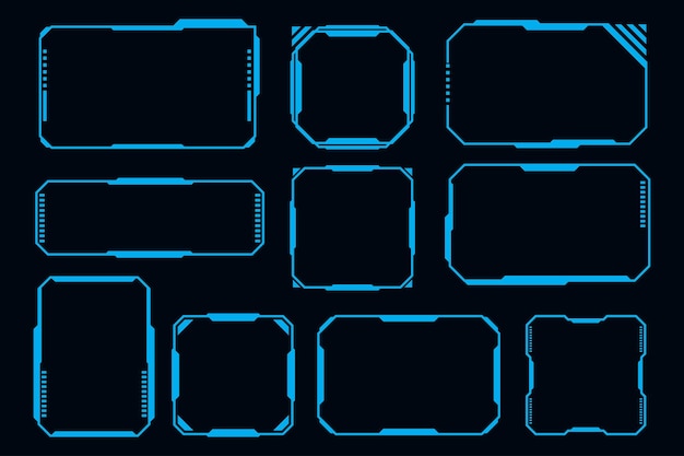 Векторный футуристический набор элементов цифровой рамки Технология HUD научной фантастики квадратной формы