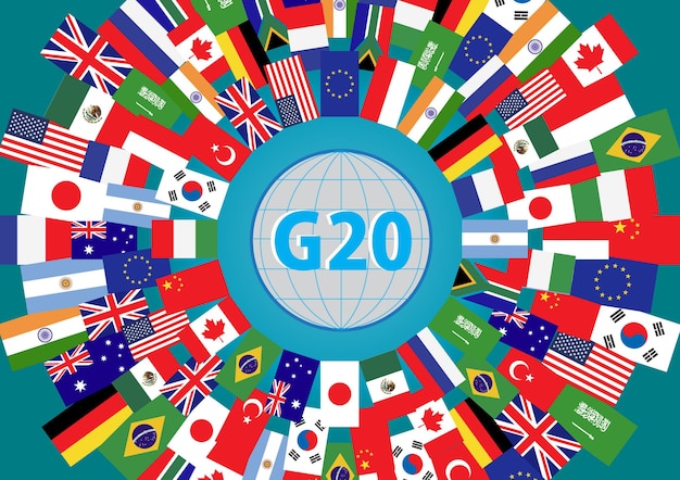 Illustrazione di vettore g20 bandiera del paese bandiere del mondo set di bandiere g20 mondo e persone sfondo