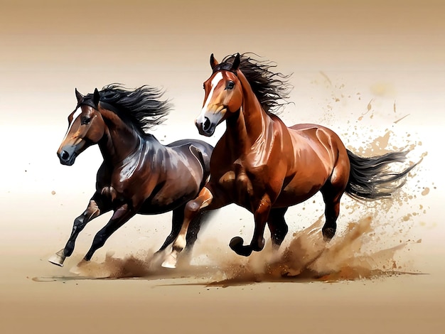 Vector Galloping horses vector illustration set isolated