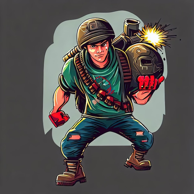 Vector Game Character with Grenade Thrilling Gaming Illustration