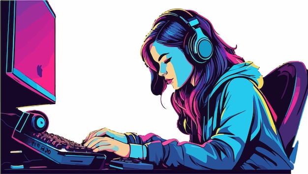 vector of a gamer girl