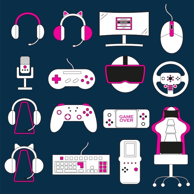 Vector vector gaming icon pack video game icon set virtual reality