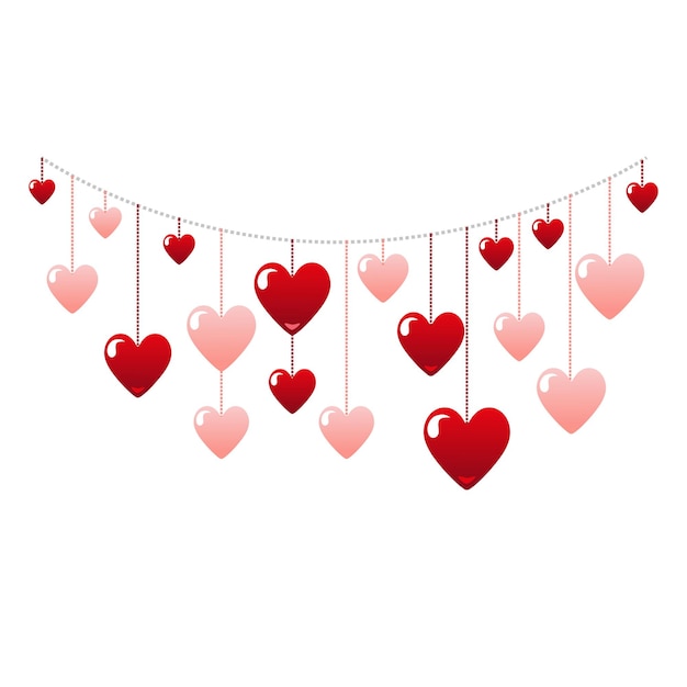 Vector vector garland of hearts on isolated background for valentines day flat design for card and banner