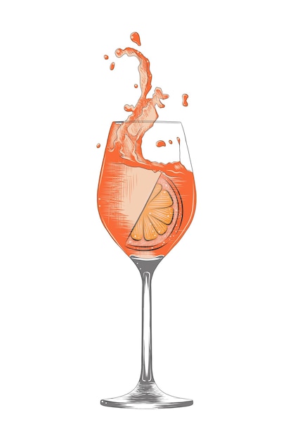 Vector gegraveerde stijl aperol spritz alcoholische cocktail hand getrokken schets van drank of drank