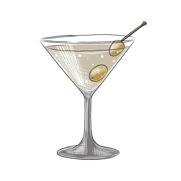 Vector vector gegraveerde stijl martini alcoholische cocktail illustratie voor posters decoratie menu en print