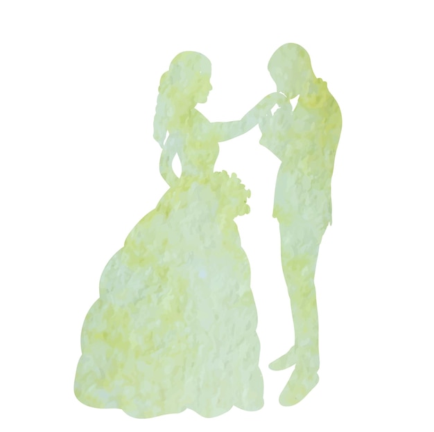 Vector geïsoleerd aquarel silhouet van de bruid en bruidegom