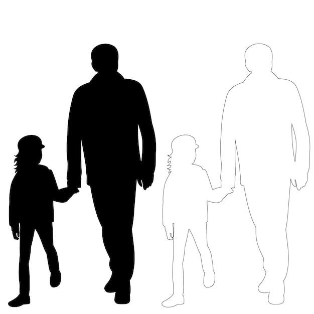 vector geïsoleerd op witte achtergrond man met kind zwart silhouet