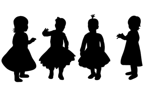 Vector geïsoleerd silhouet van kleine meisjes in jurken