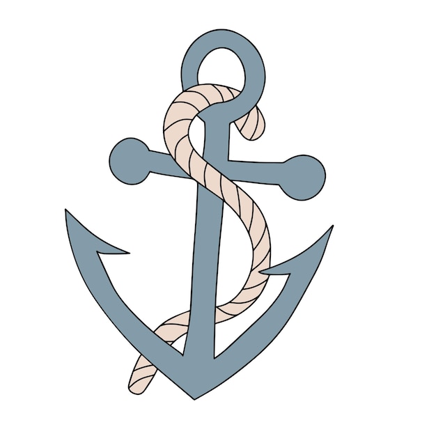 Vector geïsoleerd staalgrijs anker met kabelillustratie