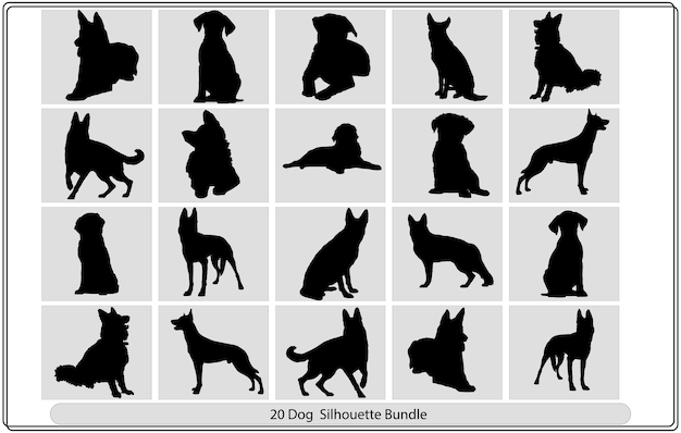 vector, geïsoleerd zwart silhouet van een hond, collectie