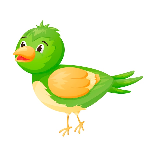 Vector geïsoleerde afbeelding van stripfiguur groene baby vogel met helder verenkleed