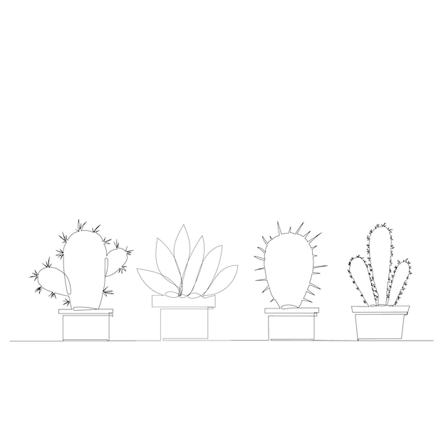 Vector geïsoleerde cactus groeit doorlopende lijntekening