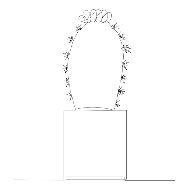 Vector geïsoleerde cactus in een pottekening in één ononderbroken lijnschets