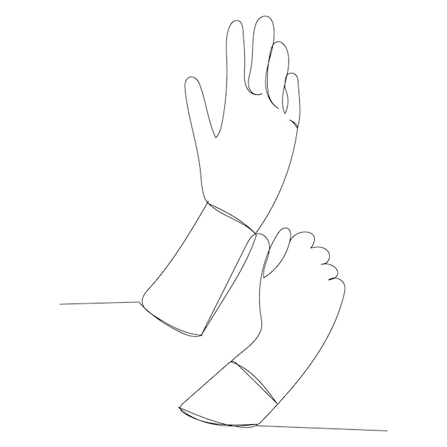 Vector geïsoleerde doorlopende lijntekening van gehandschoende hand