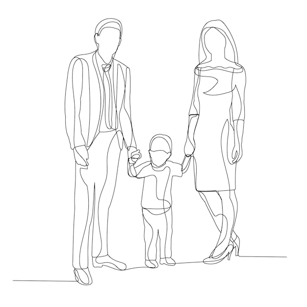 Vector geïsoleerde enkele lijntekening familie