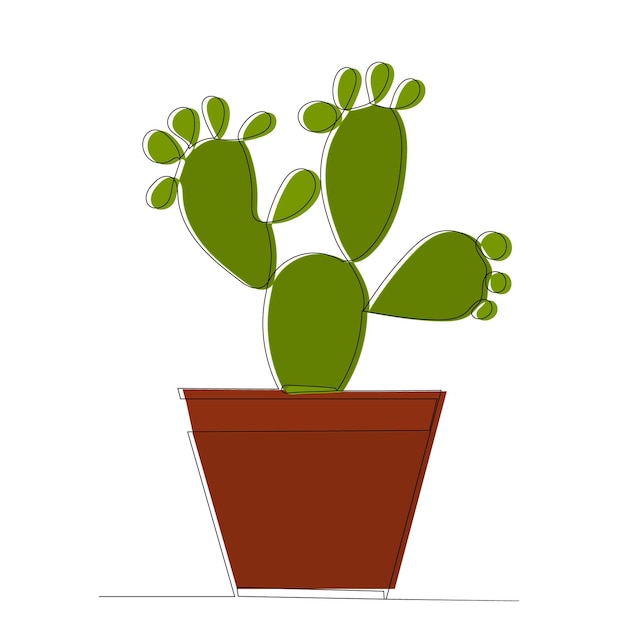 Vector geïsoleerde groene cactus in een pot een lijntekening