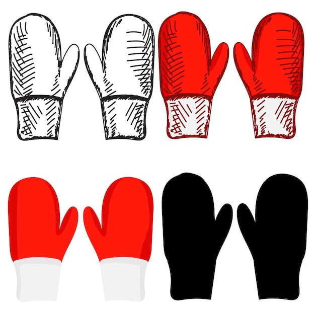 Vector geïsoleerde handgetekende schets rode wanten