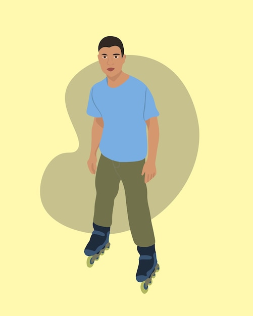 Vector geïsoleerde illustratie van een man op rolschaatsen.