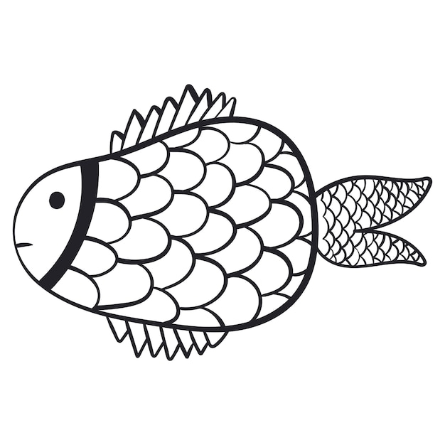 Vector geïsoleerde illustratie van Fish in Doodle stijl kinderen kleurboek