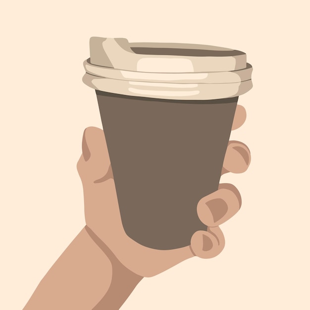 Vector geïsoleerde illustratie van kopje koffie in de hand.