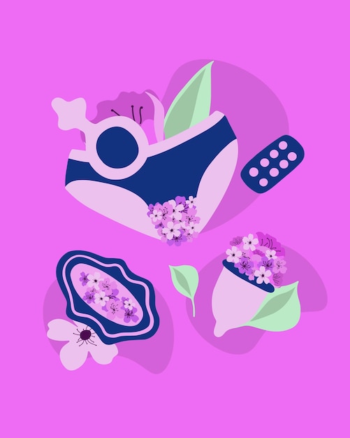 Vector geïsoleerde illustratie van menstruatiereeks Kritieke dagen Menstruatiecyclus