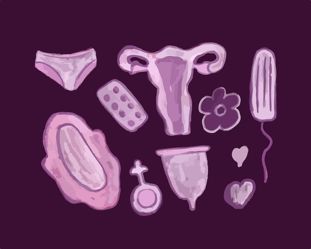 Vector geïsoleerde illustratie van menstruele set. menstruatiecyclus.