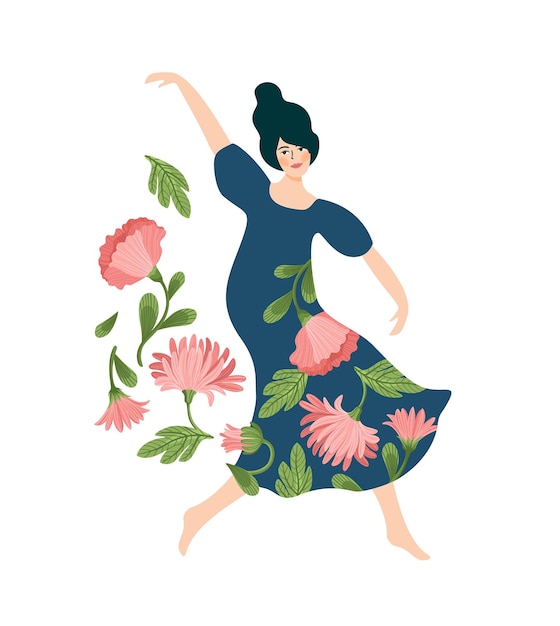 Vector geïsoleerde illustratie van schattige dansende vrouw Happy Women's Day concept voor kaart poster banner en andere