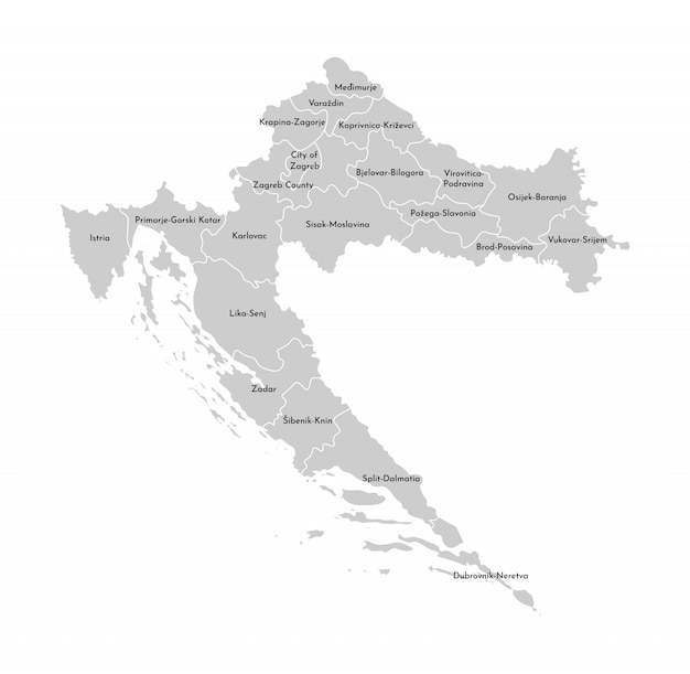 Vector geïsoleerde illustratie van vereenvoudigde administratieve kaart van kroatië