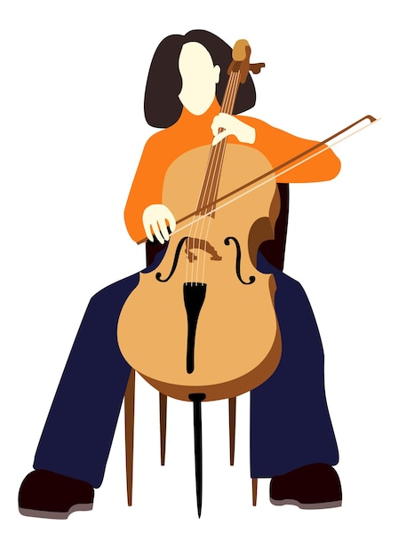 Vector geïsoleerde illustratie van vrouw cello spelen.