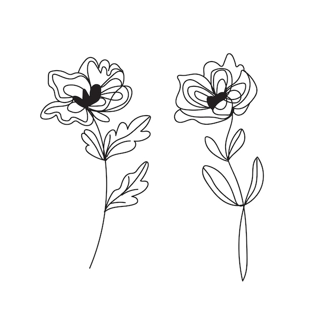 vector geïsoleerde roos bloem lijn kunst doodle met bladeren element