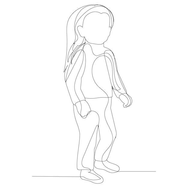 Vector geïsoleerde schets een lijntekening kind meisje