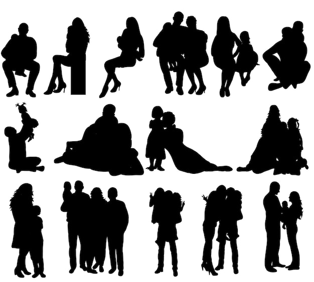 Vector geïsoleerde silhouet familie set