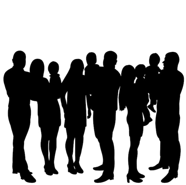 Vector geïsoleerde silhouet mensen met kinderen staan