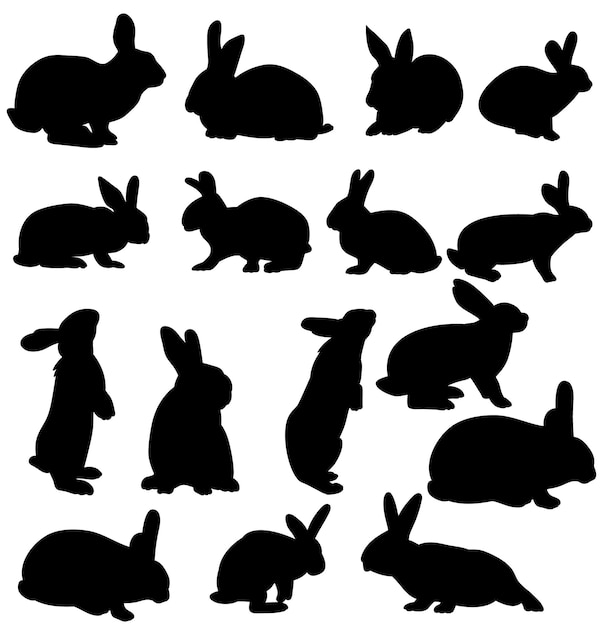 Vector vector geïsoleerde silhouetten van konijnen