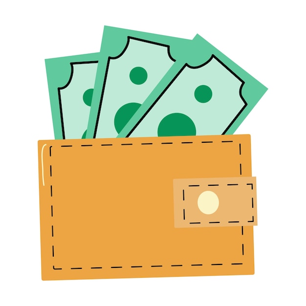 Vector geld portemonnee met groen contant geld Online betalingsconcept geïsoleerde illustratie