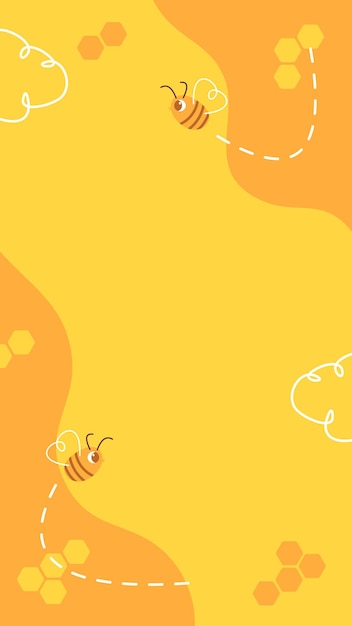 Vector vector gele achtergrond met schattige decoratieve bijen en wolken