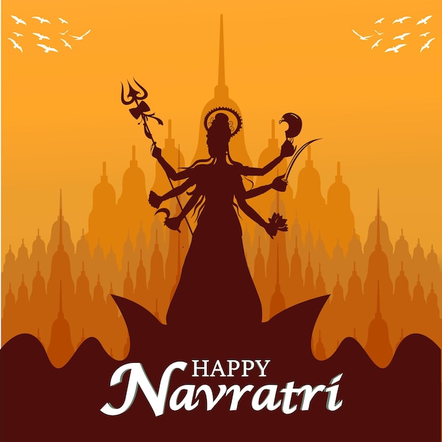 Vector gelukkig navratri festival viering poster ontwerp godin durga maa silhouet vector afb