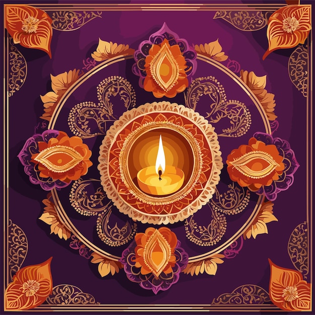 Vector vector gelukkige diwali traditionele festival viering achtergrond met diya illustratie