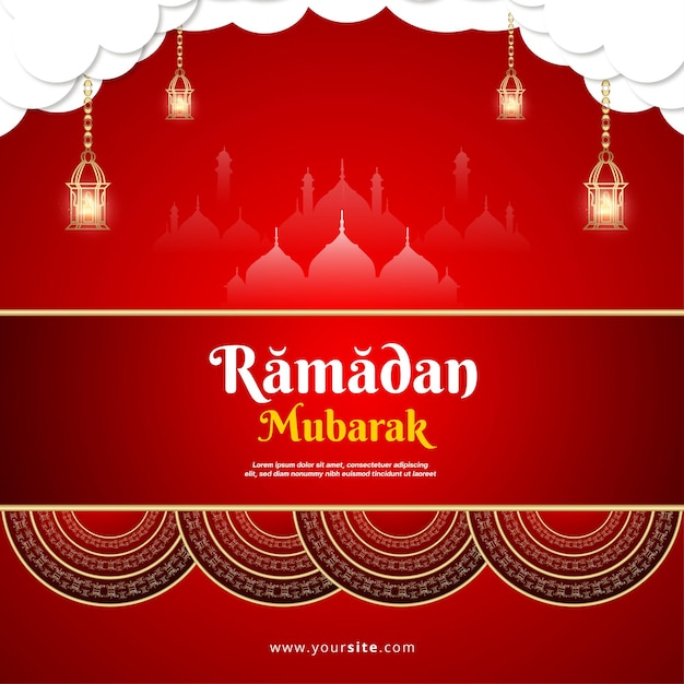 Vector gelukkige ramadan mubarak rode kleur achtergrond islamitische sociale media plaatsen nieuw ontwerp