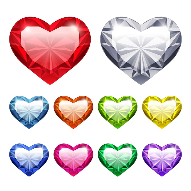 Vector gem hearts set