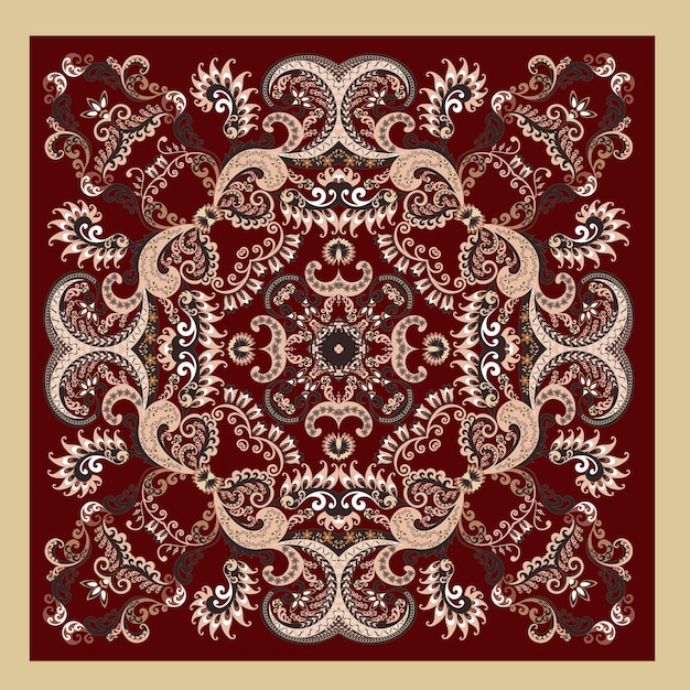 Vector geometric ethnic scarf pattern design in red colors