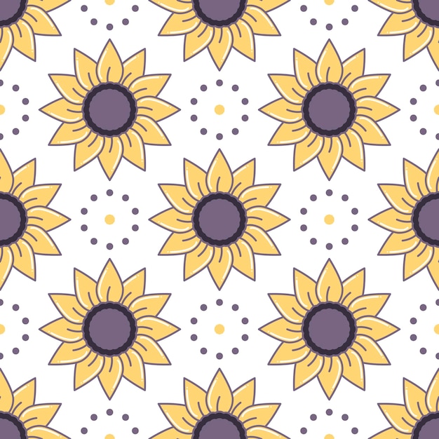 Vector geometric flower seamless pattern Floral organic geometric background with sunflower