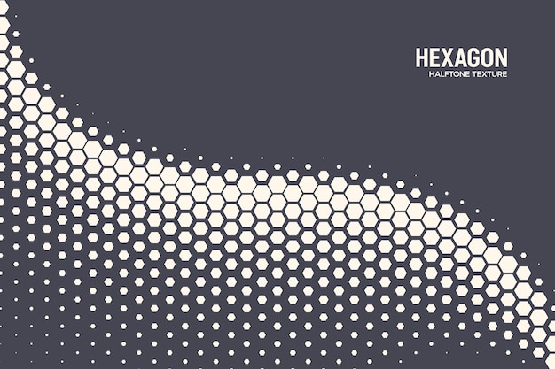 Vector geometric halftone hexagon shapes technology oscillation wave abstract background. hexagonal retro simple pattern. minimal 80s style dynamic tech wallpaper