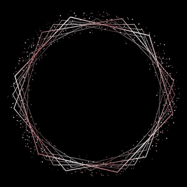 Векторная геометрическая шестиугольная золотая рамка с блестками на черном фоне