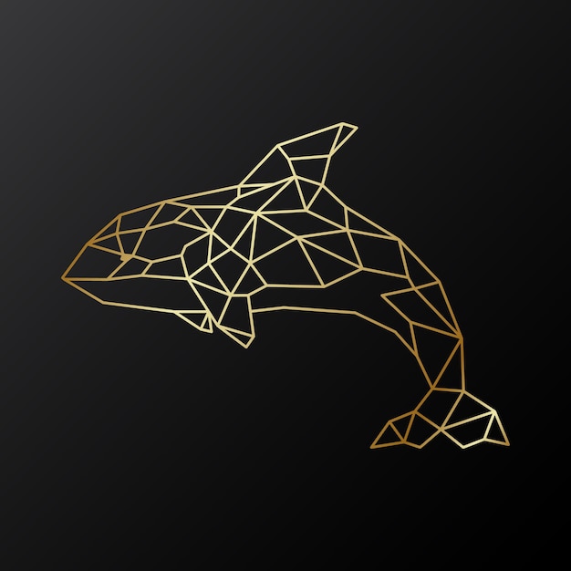 Vector vector geometric orca emblem golden polygonal killer whale illustration on dark background