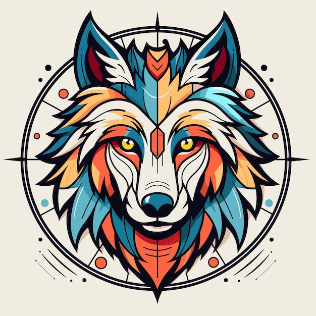 Vector of a geometric patterned wolf's head in a modern and minimalist style